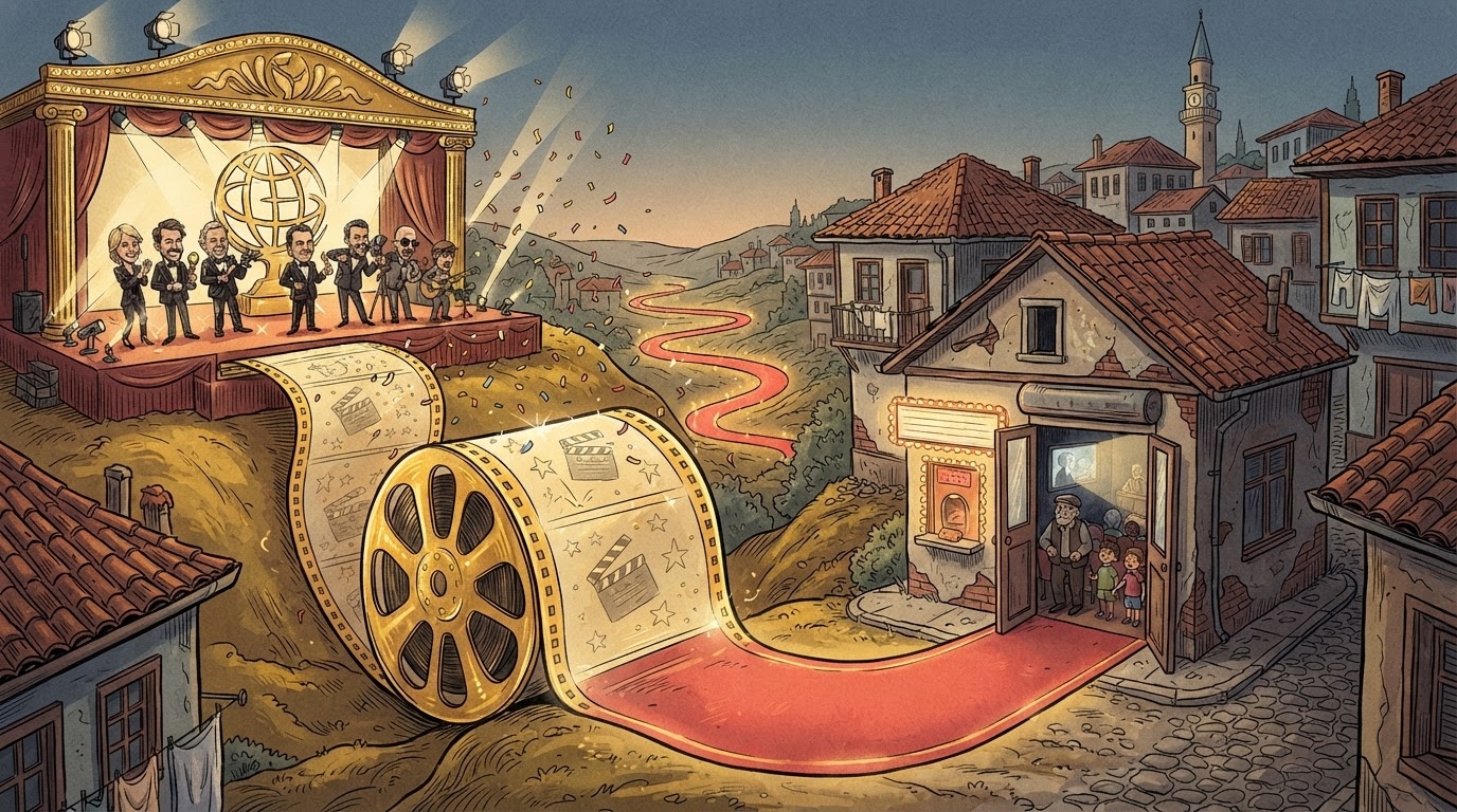Rrotull filmi e artë që shpalos si tapet i kuq drejt një kinemaje ballkanike