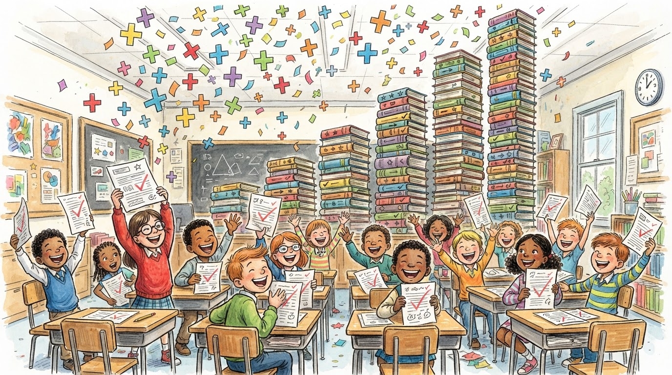 Nxënës me libra dhe grafik rritjeje, stil karikaturë pa tekst
