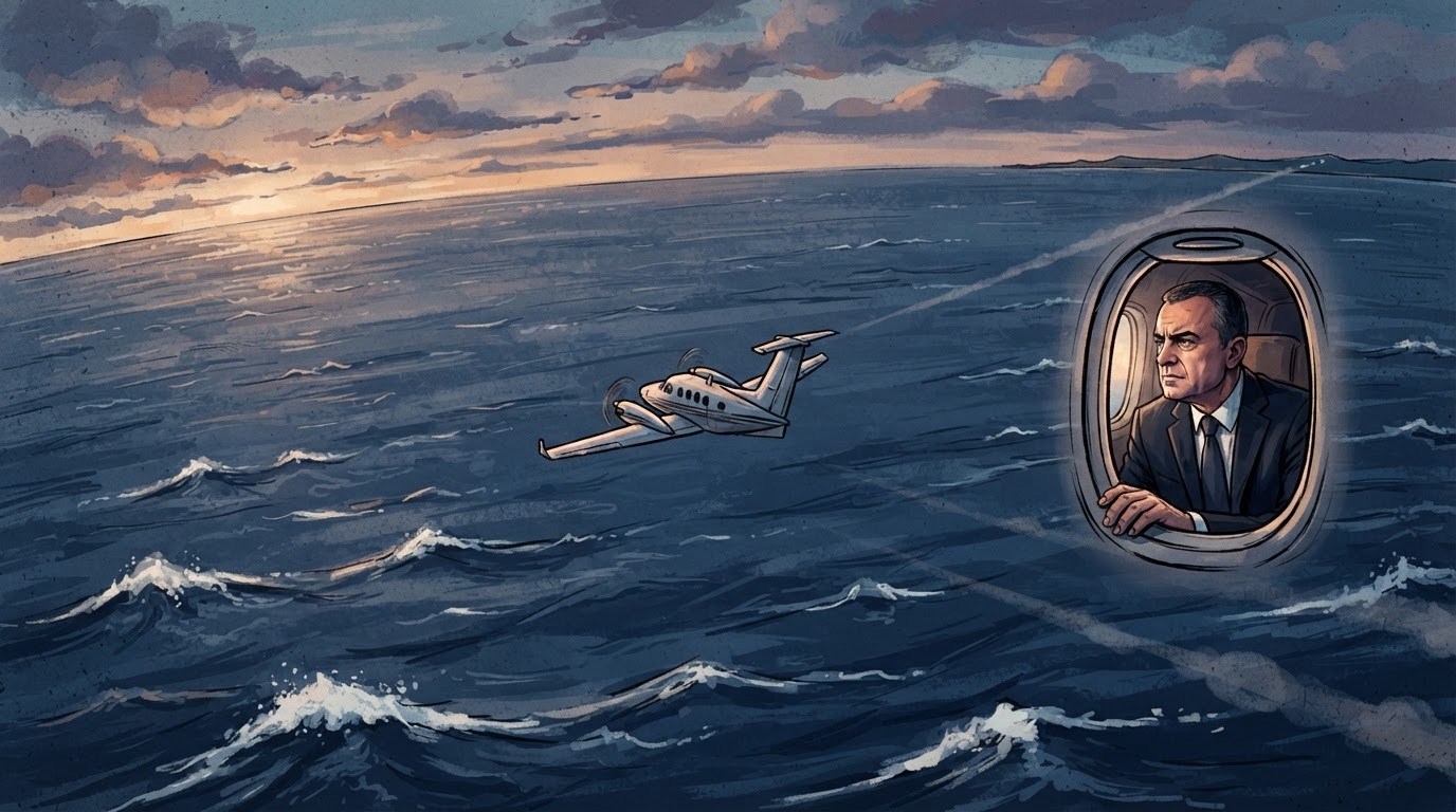 Avion i vogël mbi det, flamuj të vegjël valëviten në kioskë, stil karikaturë pa tekst